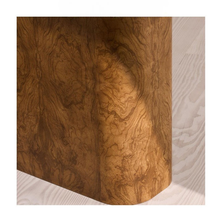 Travertine Top Console Table, Burl Wood Look Pedestal Entryway Table, Wabi Sabi Sofa Table for Hallway, Living Room, Foyer or Accent Decor