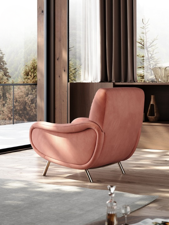 Blush Pink Accent Chair, French Style Upholstered Lounge Armchair with Metal Legs, Modern Single Sofa Chair for Living Room, Bedroom and Reading Nook