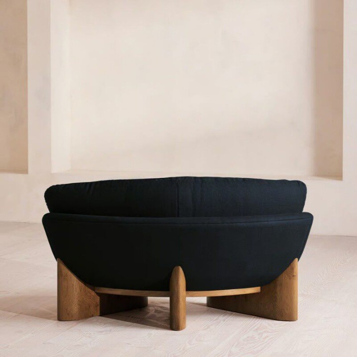 Curved Upholstered Loveseat Chair, Black Fabric Lounge Sofa with Wood Base for Living Room, Hotel, Villa, Boutique Store, Reception Seating
