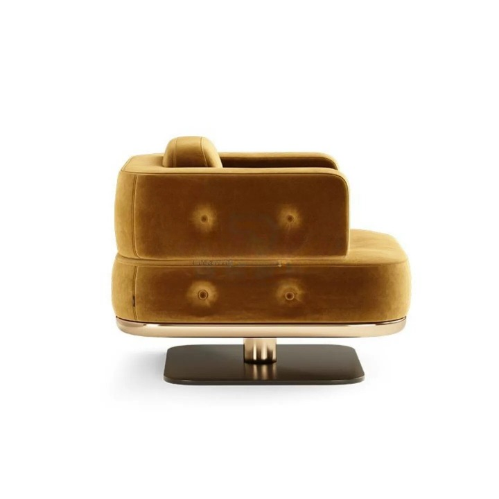 Italian Style Brown Accent Chair, Modern Single Sofa Chair with Rounded Arms, Upholstered Lounge Seat and Metal Pedestal Base for Living Room, Hotel Lobby, Reception Area, Office, Bedroom and Lounge