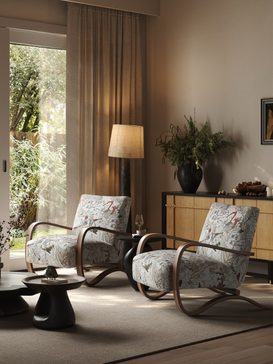 Floral Rocking Accent Chair, Upholstered Lounge Armchair with Curved Wood Frame, Vintage Style Single Sofa Chair for Living Room, Bedroom, Balcony and Reading Nook