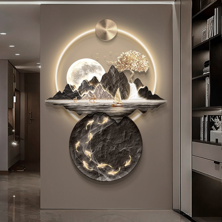 Modern 3D Mountain Wall Art 30 x 39 Inch, LED Lighted Landscape Wall Decor