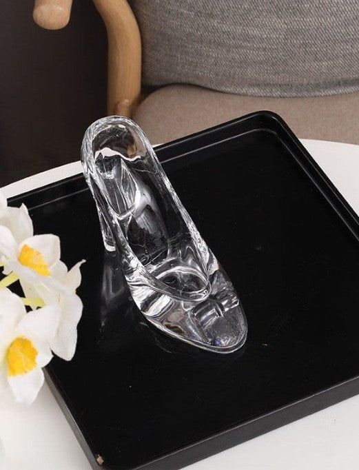Clear Glass High Heel Shoe Figurine, Large Crystal Style Shoe Decor, Decorative Glass Slipper Ornament for Vanity Table, Bedroom Shelf, Dressing Room, Wedding Gift and Home Display
