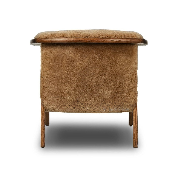 Wabi Sabi Sherpa Accent Chair, Solid Wood Lounge Armchair with Camel Upholstery and Sculptural Wood Arms, Mid Century Modern Single Sofa Chair for Living Room, Bedroom, Reading Nook, Balcony and Boutique Hotel