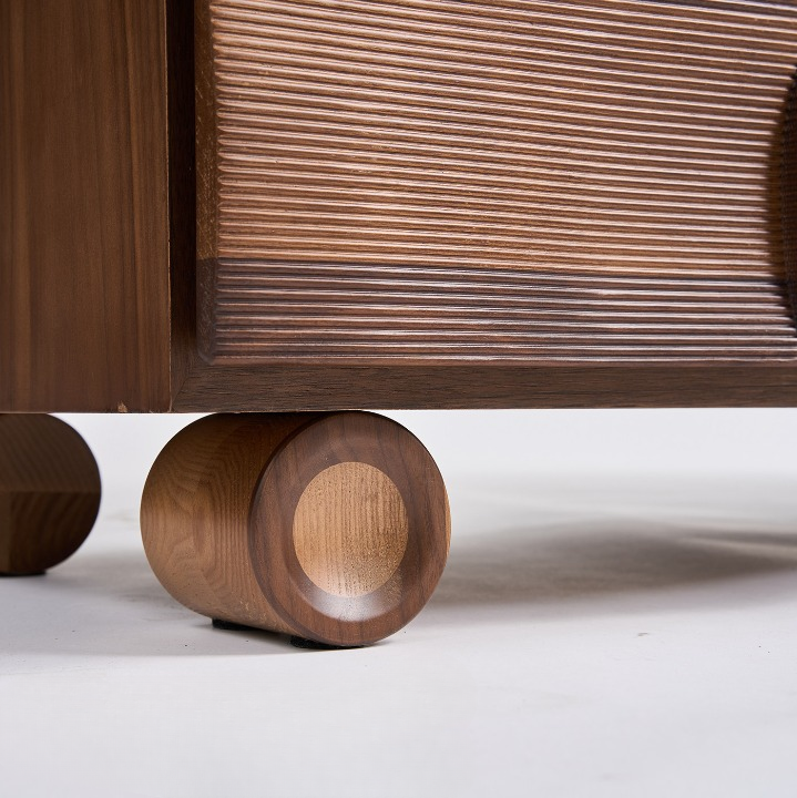 Walnut Ribbed Sideboard Cabinet, Modern Wood Storage Credenza, Textured Multi Drawer Dresser Cabinet, Living Room Buffet Cabinet, Dining Room Console and Entryway Storage