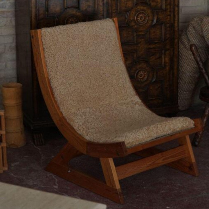 Wabi Sabi Sherpa Accent Chair, Solid Wood Lounge Chair with High Back Upholstered Seat, Mid Century Modern Single Sofa Chair for Living Room, Bedroom, Reading Nook, Balcony and Boutique Hotel