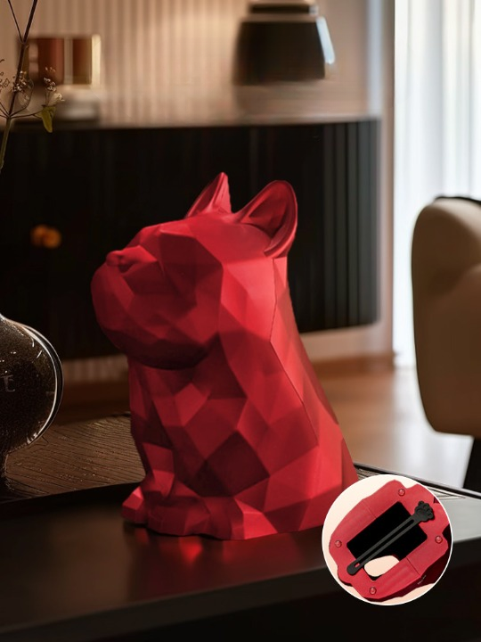Red French Bulldog Tissue Box Cover, Geometric Dog-Shaped Facial Tissue Holder, Sculptural Napkin Dispenser for Living Room, Bathroom, Bedroom, Office and Coffee Table