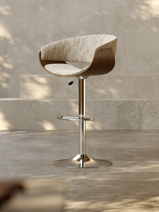 Adjustable Swivel Bar Stool, Modern Upholstered Counter Height Stool with Wood Veneer Back, Footrest and Hydraulic Lift for Kitchen Island, Home Bar and Dining Counter