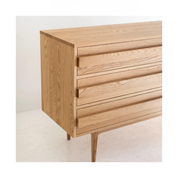 Solid Wood 6 Drawer Dresser, Natural Wood Storage Cabinet with Tapered Legs, Mid Century Wabi Sabi Sideboard for Bedroom, Living Room, Entryway