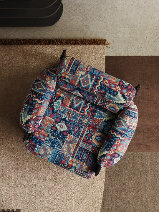 Oversized Boho Accent Chair, Upholstered Lounge Armchair with Exposed Wood Frame, Patterned Single Sofa Chair for Living Room, Bedroom, Balcony and Reading Nook