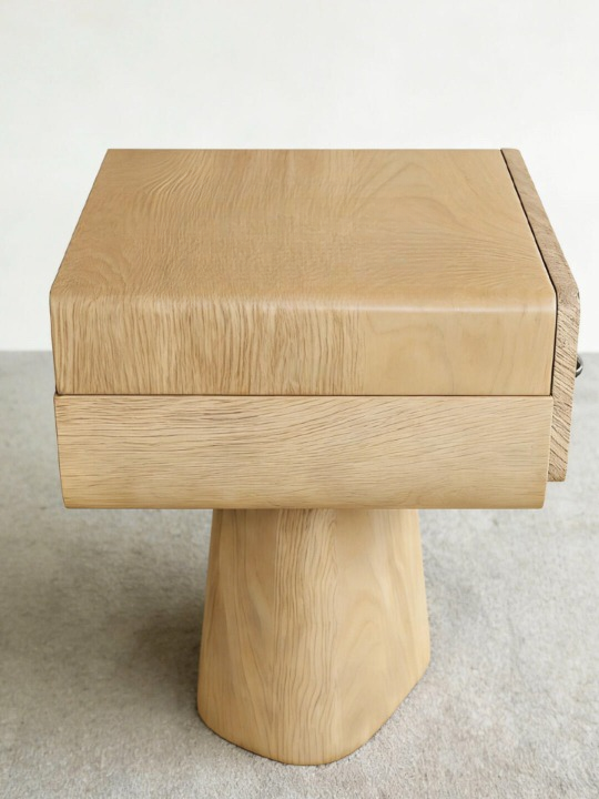Natural Wood Nightstand with Drawer, Modern Bedside Table, Japandi End Table, Small Bedroom Side Table, Sculptural Pedestal Nightstand for Living Room and Small Spaces