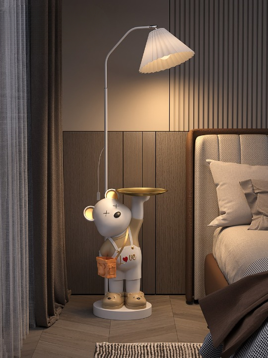 Novelty Bear Figure Floor Lamp with Tray, Modern Living Room Standing Light
