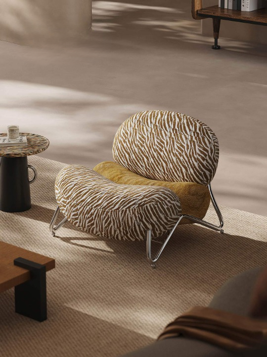 Caramel Tiger Stripe Chenille Accent Chair with Metal Legs