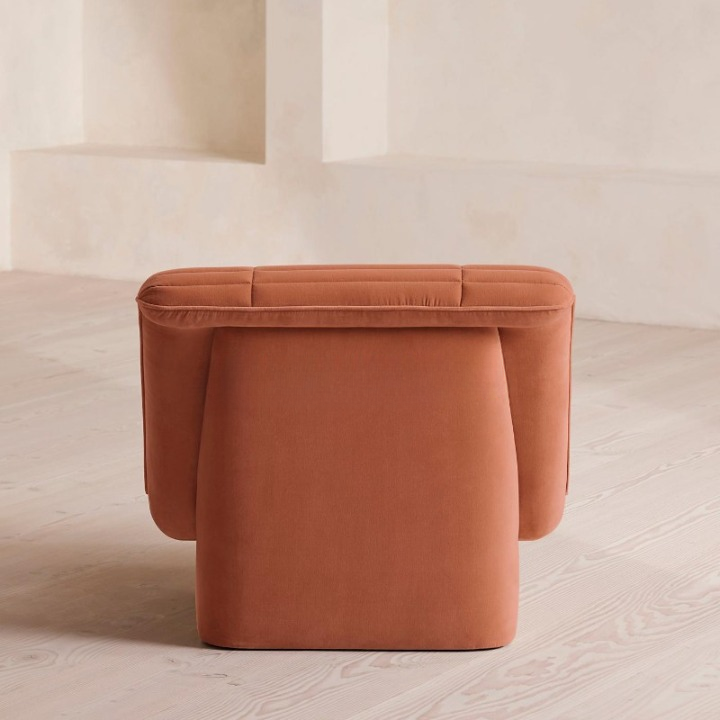Armless Upholstered Lounge Chair, Channel Tufted Single Sofa Chair for Living Room, Bedroom, Hotel, Villa, Guest Room, Terracotta Fabric