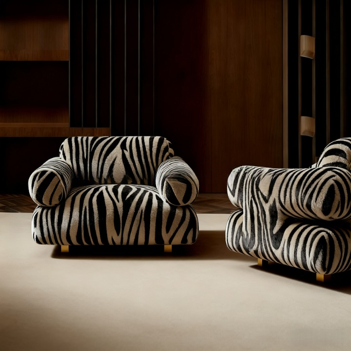 Zebra Print Accent Chair, Upholstered Oversized Single Sofa Chair with Rolled Arms, Animal Pattern Lounge Chair for Living Room, Bedroom, Hotel Lobby, Farmhouse, Reception