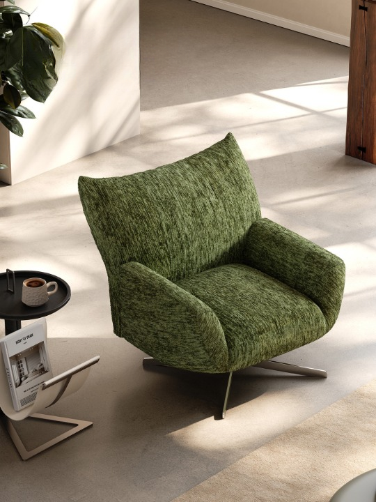 Green Chenille Swivel Accent Chair, High Back Upholstered Lounge Chair with Metal Rotating Base for Living Room, Bedroom, Reading Nook and Hotel Lounge