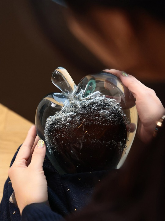 Glass Apple Sculpture, Clear Art Glass Figurine for Tabletop Home Decor
