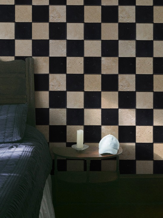 Black White Limestone Mosaic Tile French Vintage Checkerboard Stone Mosaic Floor Tile Matte Bathroom Kitchen Backsplash Patio Wall Flooring 11.8 x 11.8 Inch