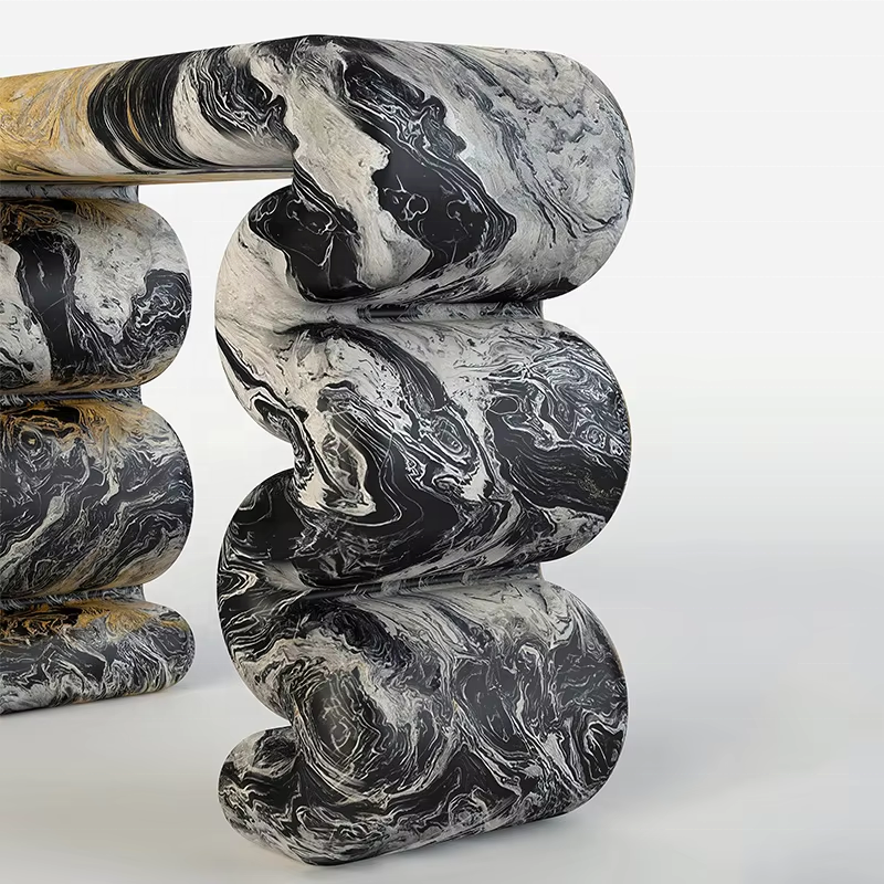 Black Gold Marble Console Table with Sculptural Spiral Legs