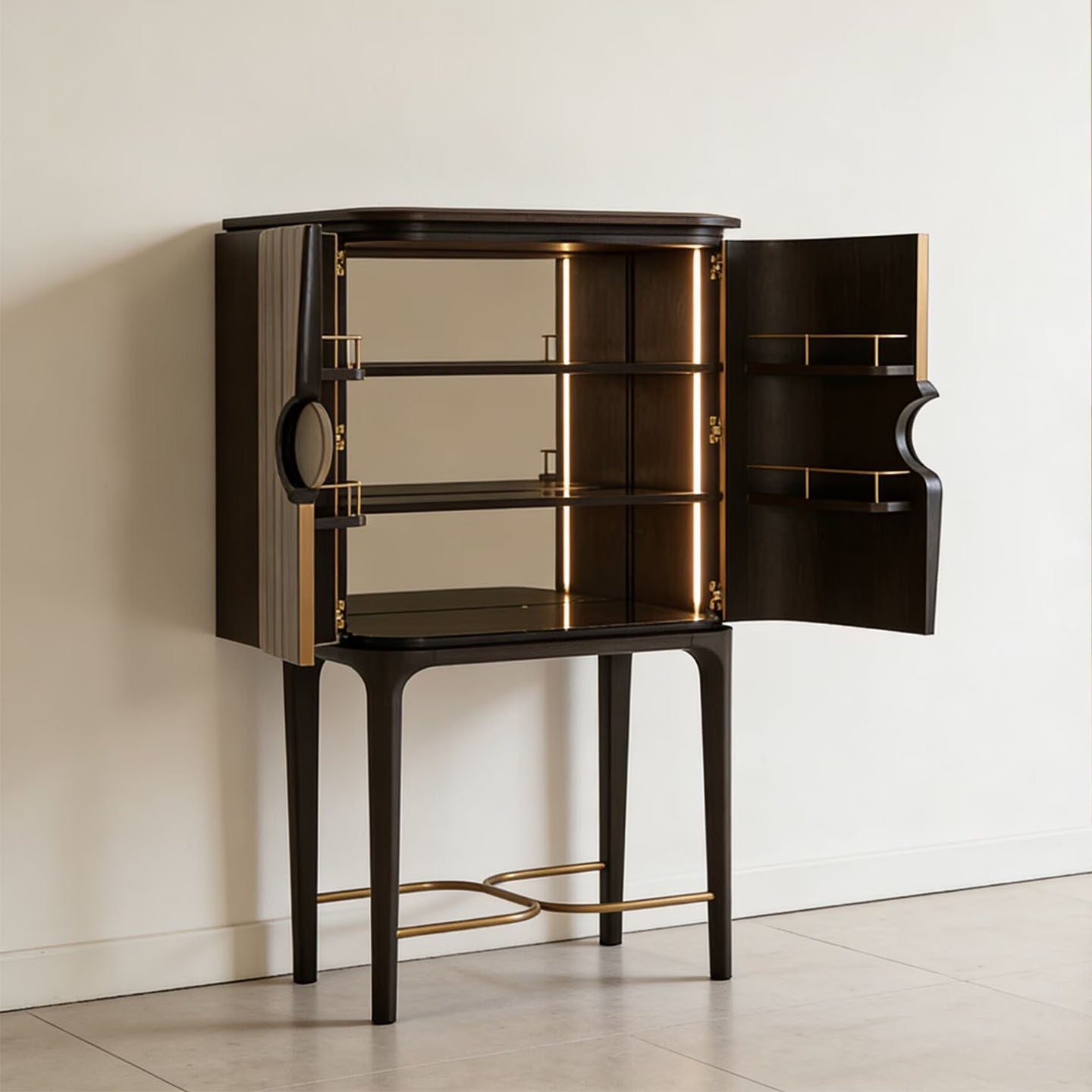 Tall Wine Bar Cabinet, 63 Inch Fluted 2 Door Storage Cabinet with High Metal Legs, Modern Luxury Home Bar Cabinet for Living Room, Dining Room, Entryway, Lounge, Hotel