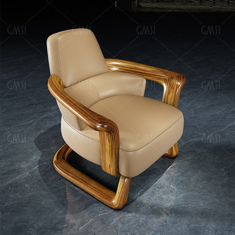 Genuine Leather Lounge Chair, Solid Wenge Wood Accent Armchair for Living Room, Office, Reading &amp; Reception