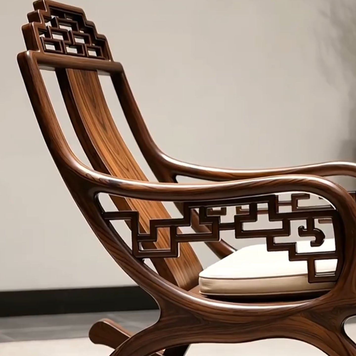 Solid Ash Wood Rocking Chair with Cushion, Walnut Finish