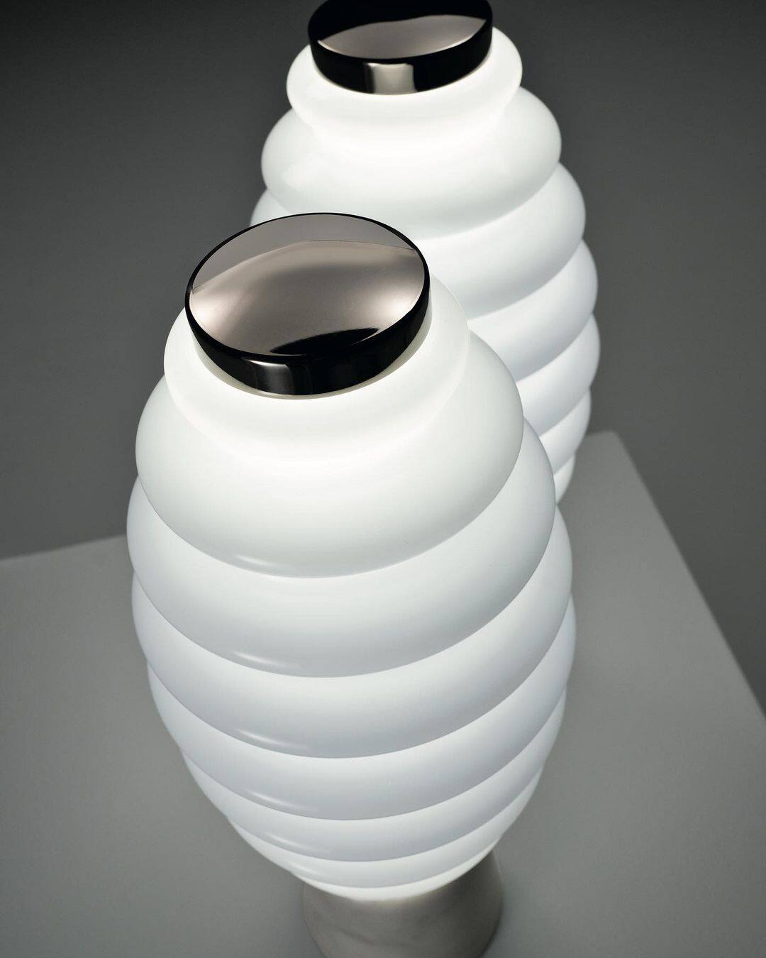 Modern Ribbed Glass Table Lamp with Black Marble Base, Frosted White Bedside Lamp for Bedroom, Living Room, Office, Nightstand, Console Table and Contemporary Home Decor