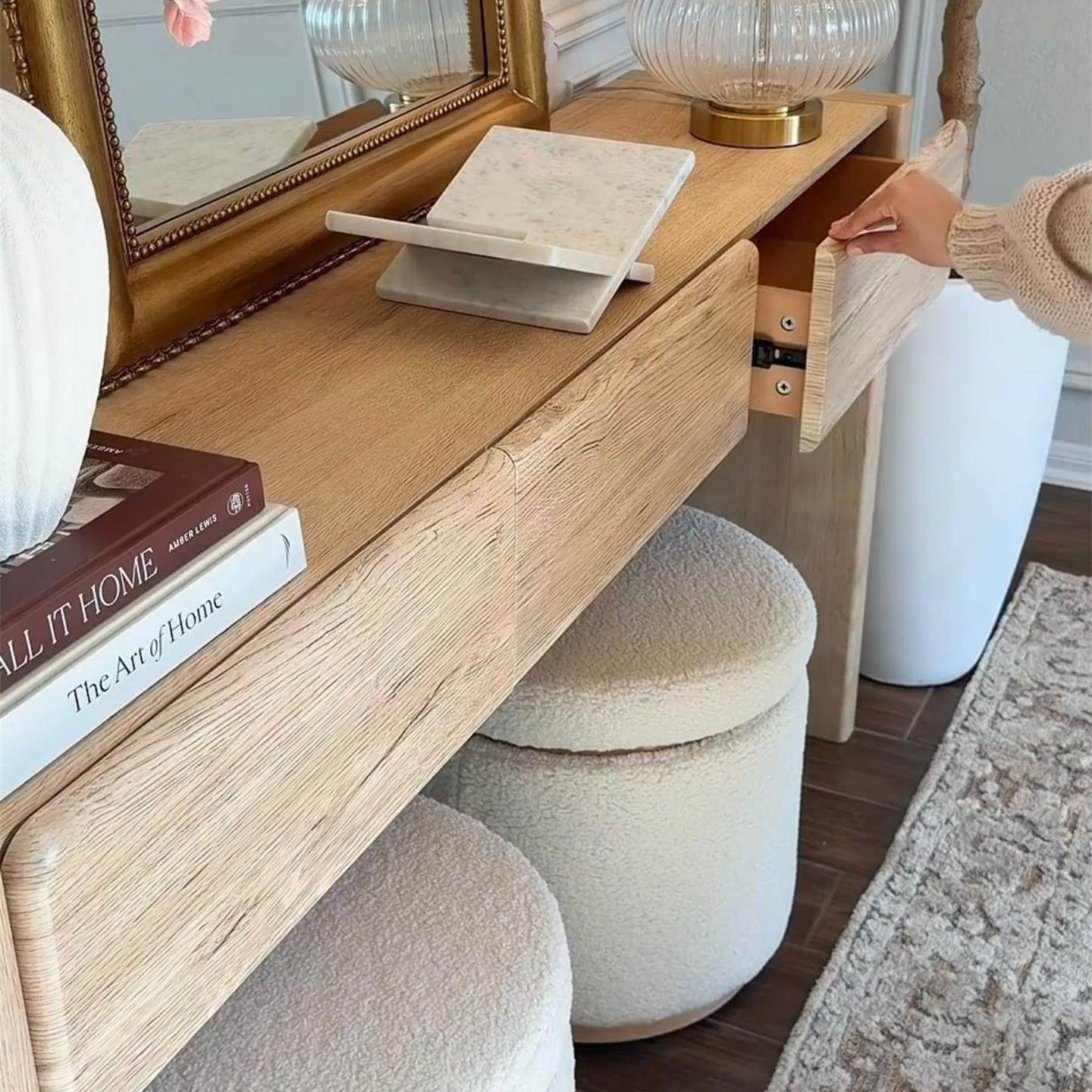 Natural Wood Console Table with 3 Drawers, Solid Wood Entryway Table, Nordic Modern Sofa Table, Narrow Hallway Accent Table for Living Room, Foyer, Bedroom, Behind Couch