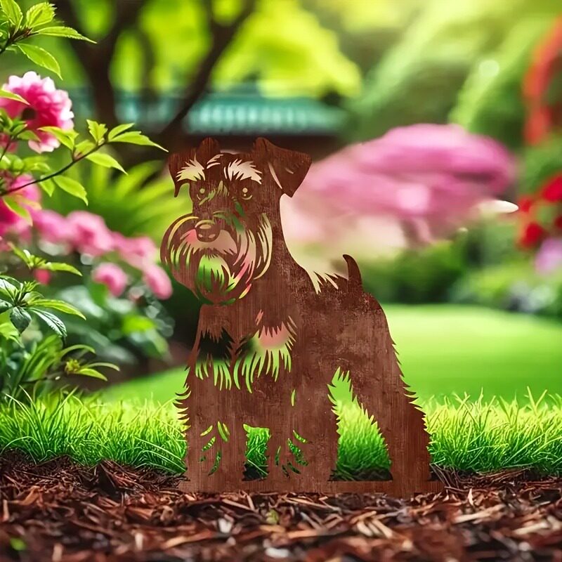 Rustic Metal Schnauzer Dog Garden Stake, Pet Memorial Yard Art, Weathered Dog Silhouette Lawn Decor for Garden, Patio, Flower Bed, Courtyard, Outdoor Remembrance Marker