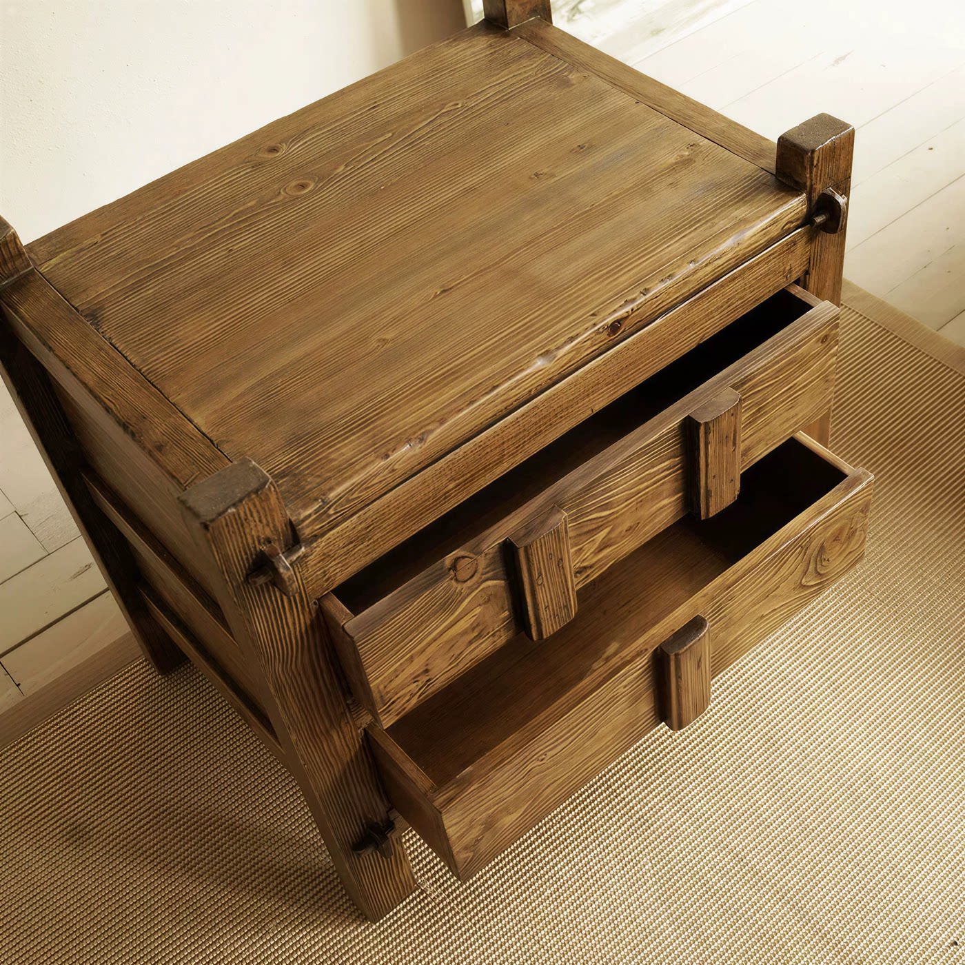 Solid Pine 2-Drawer Accent Cabinet, Rustic Brown Side Table