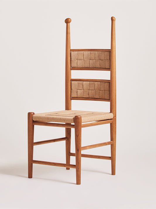 Woven Dining Chair, Solid Wood High Back Side Chair with Handwoven Rope Seat and Ladder Backrest, Natural Wood Farmhouse Dining Room Chair for Kitchen, Cafe, Study, Bedroom, and Living Room
