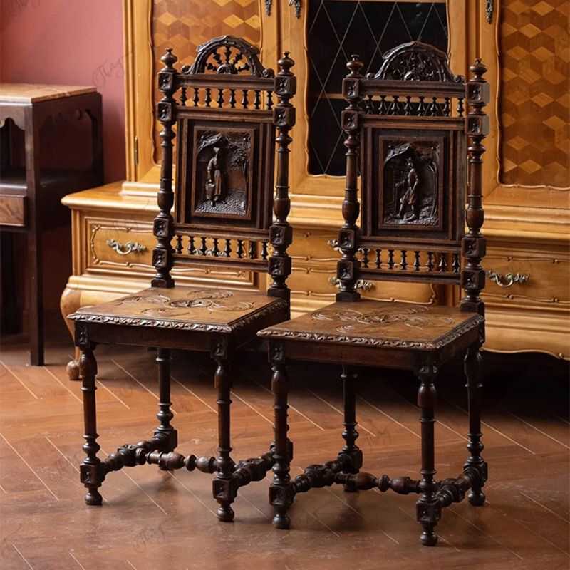 Vintage Solid Wood Dining Chair, Carved High Back Accent Chair for Dining Room, Study, Balcony and Living Room