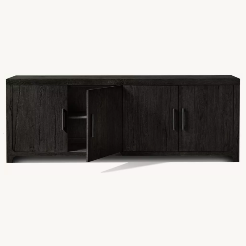 Dark Wood Sideboard Buffet Cabinet, 2-Door Solid Wood Storage Credenza TV Console for Dining Room, Living Room, Hotel, Villa, Entryway