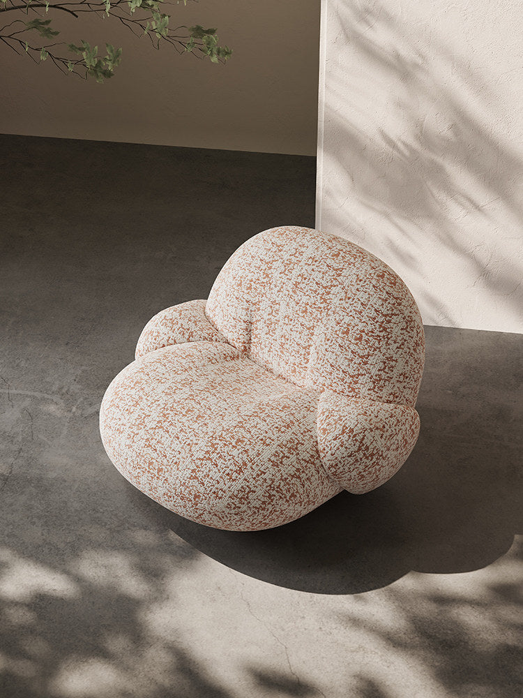 Cream and Terracotta Swivel Accent Chair, Round Upholstered Lounge Chair for Living Room