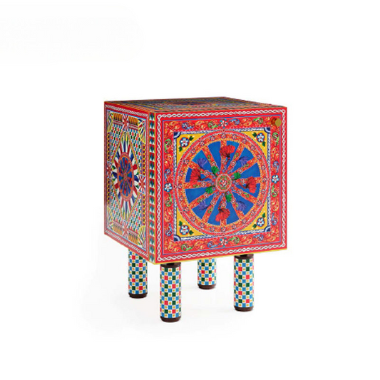 Luxury Hand Painted Accent Cabinet Colorful Decorative Storage Cabinet Artistic Sideboard Cabinet Modern Entryway Console Cabinet for Living Room Hallway Bedroom
