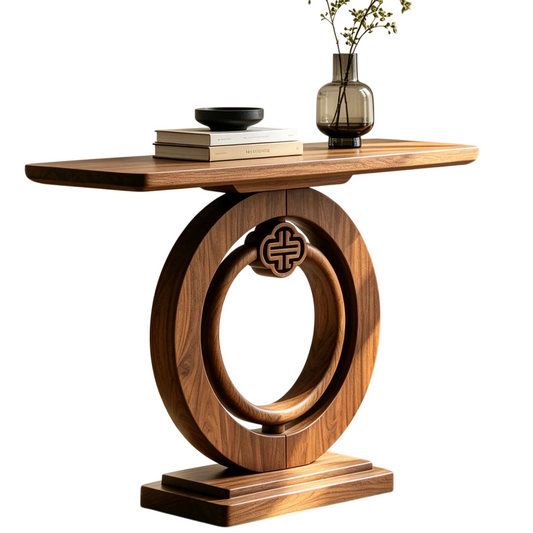 39-Inch Solid Ash Wood Console Table with Double Ring Pedestal