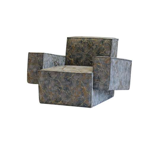 Marble Print Accent Chair, Modern Box Lounge Armchair, Gold Vein Upholstered Single Sofa Chair, Wide Square Club Chair for Living Room, Bedroom, Office, Reading Corner
