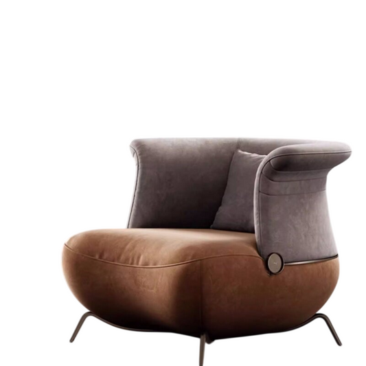Italian Modern Accent Lounge Chair, Upholstered Single Sofa Chair with Sculptural Metal Legs, Luxury Leisure Armchair for Living Room, Bedroom, Lounge and Reception