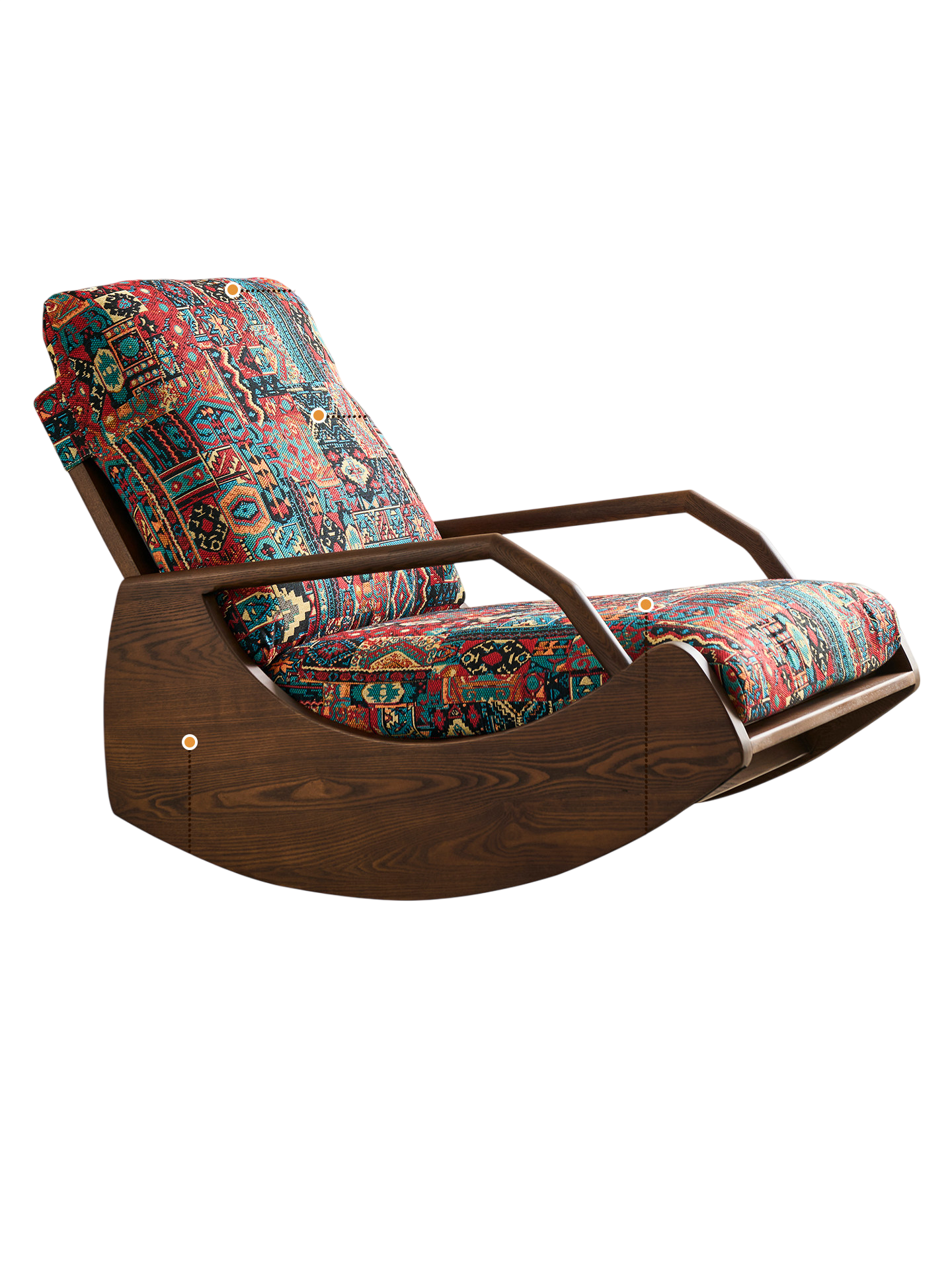 Solid Ash Wood Rocking Chair with Removable Upholstered Cushion, Adjustable Backrest Lounge Chair for Living Room, Bedroom, Reading Nook and Enclosed Balcony