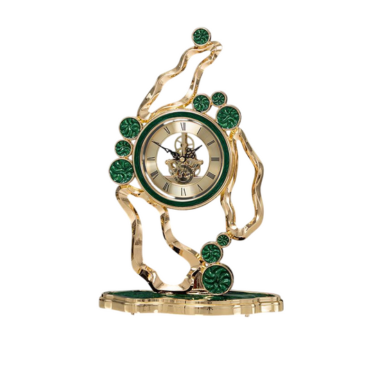 Gold and Green Decorative Table Clock with Open Gear Dial, 16.1 Inch