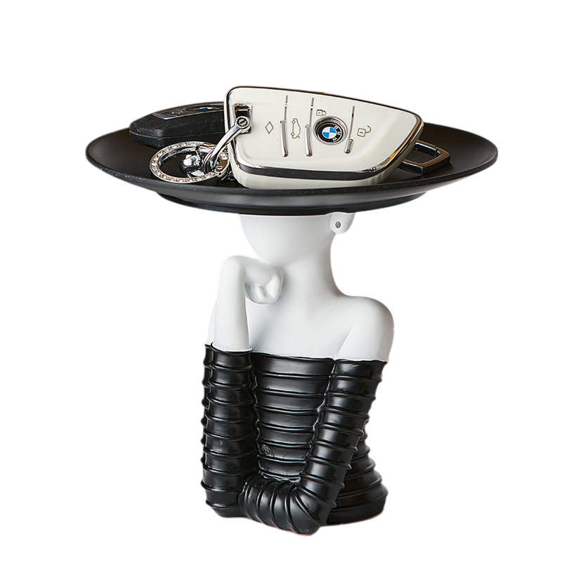 Black and White Abstract Woman Figurine Tray, Modern Resin Jewelry Holder and Catchall Organizer for Keys, Rings, Perfume, Vanity, Entryway Console, Bedroom and Living Room Décor