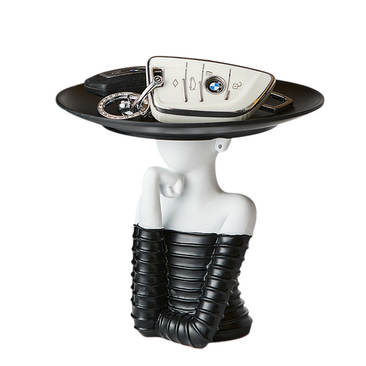 Black and White Abstract Woman Figurine Tray, Modern Resin Jewelry Holder and Catchall Organizer for Keys, Rings, Perfume, Vanity, Entryway Console, Bedroom and Living Room Décor