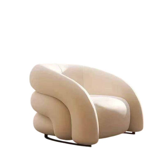 Modern Cream Boucle Accent Chair, Curved Upholstered Single Sofa Chair with Sculptural Arms, Cloud Lounge Chair for Living Room, Bedroom, Apartment, Hotel Lobby