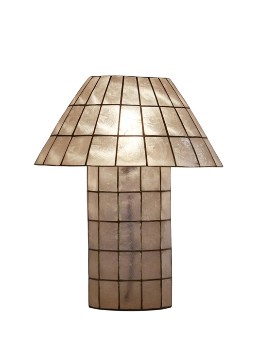 Natural Shell Mushroom Table Lamp, Capiz Style Bedside Lamp with Mosaic Shell Shade, Wabi Sabi Accent Lighting for Bedroom, Living Room, Hotel, Villa, Nightstand Decor