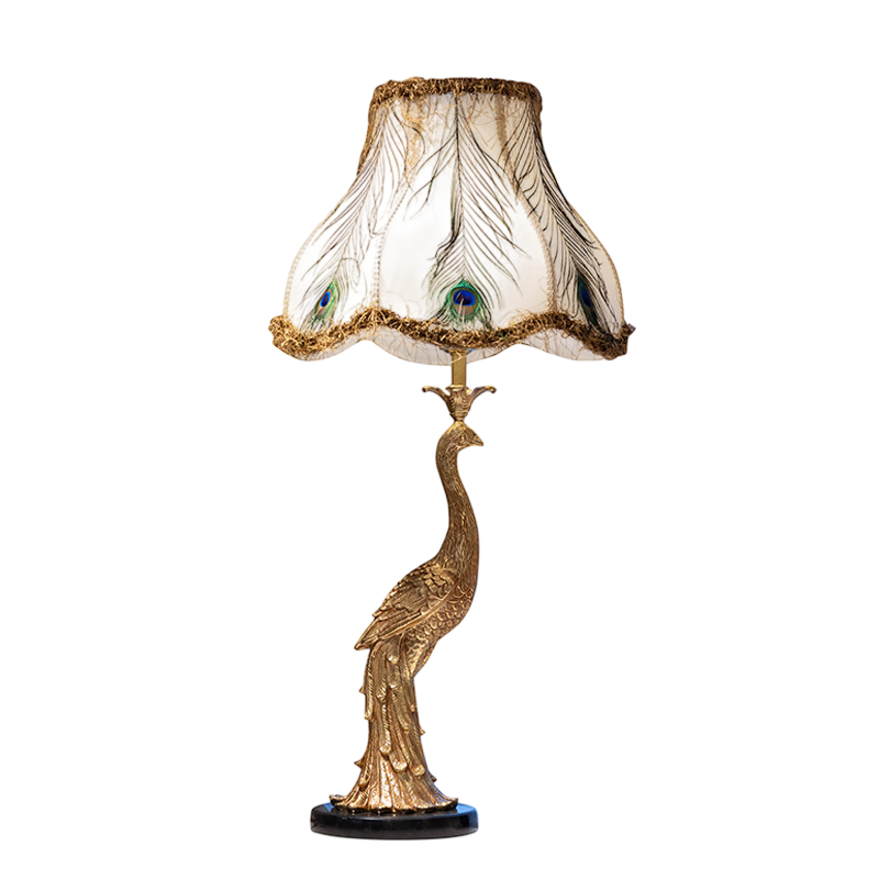 Peacock Table Lamp with Feather Inspired Shade, Gold Tone Bird Base Decorative Bedside Lamp, Luxury Accent Lighting for Bedroom, Living Room, Study, Office and Console Table
