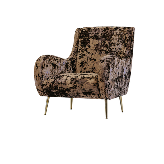 Amber Brown Velvet Accent Chair, Vintage Modern Lounge Armchair, Mottled Upholstered Single Sofa Chair with Rounded Arms and Gold Tone Legs for Living Room, Study