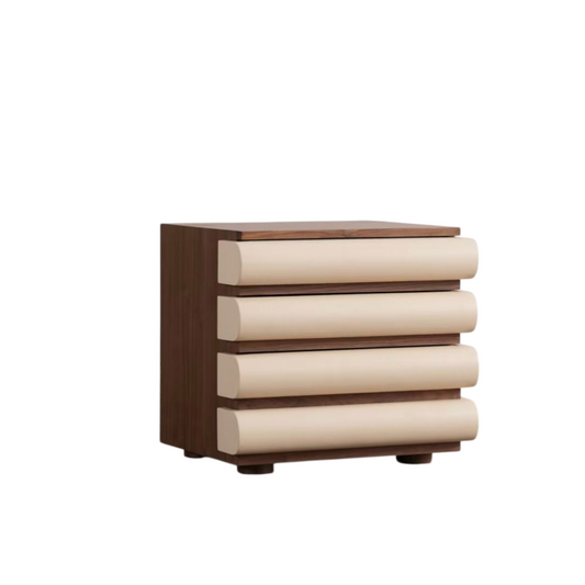 Cream and Walnut Wood Nightstand with 4 Drawers for Bedroom