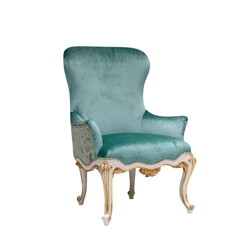 Teal Velvet Accent Chair with High Back and Gold Tone Carved Wood Legs, Upholstered Armchair for Living Room, Bedroom, Vanity Room, Reading Corner, Lounge, Office and Luxury Home Decor