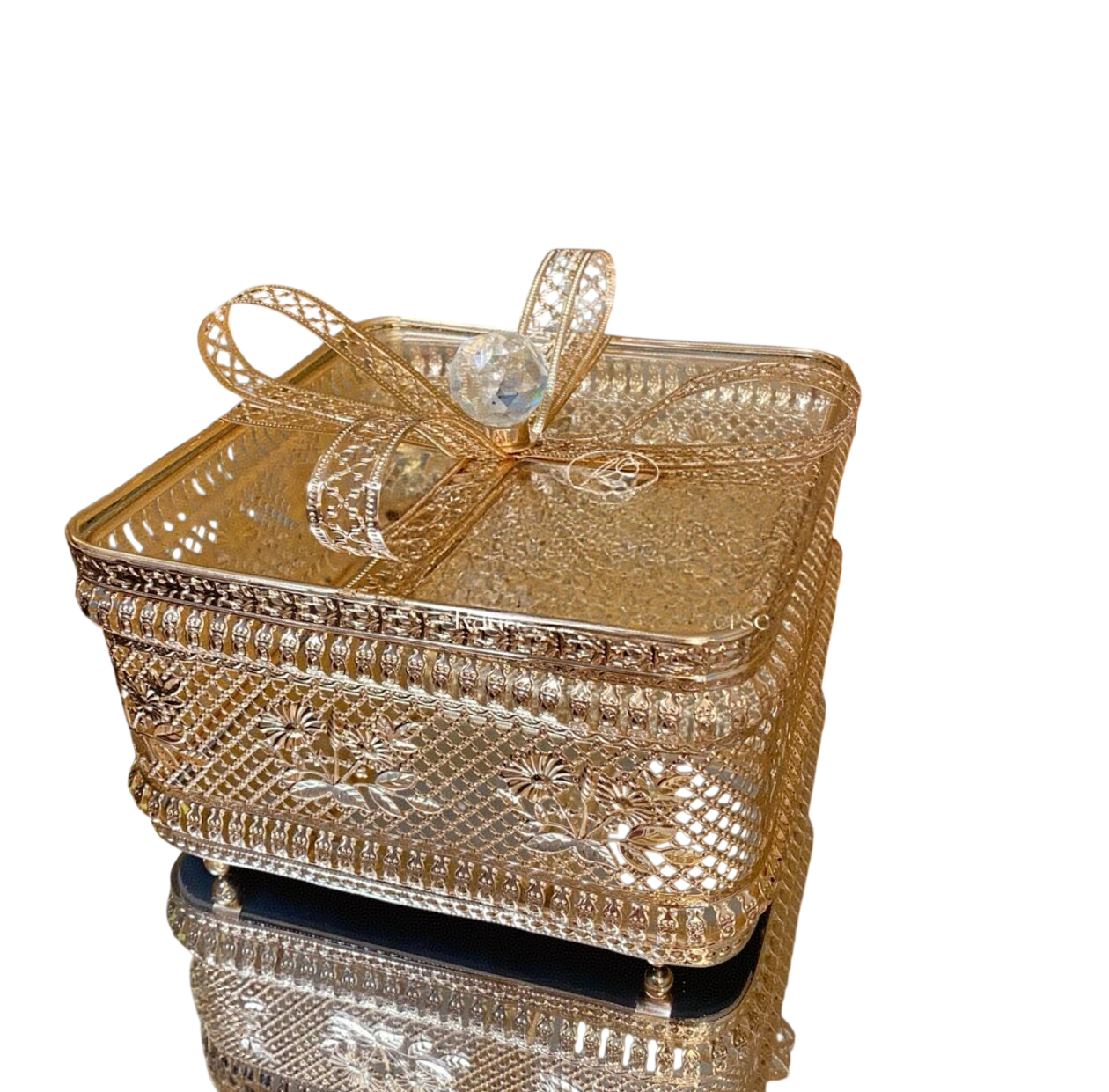 Luxury Gold Decorative Storage Box with Lid, Metal Jewelry Organizer Box, Decorative Candy Box for Coffee Table, Vanity, Living Room, Bedroom and Wedding Decor