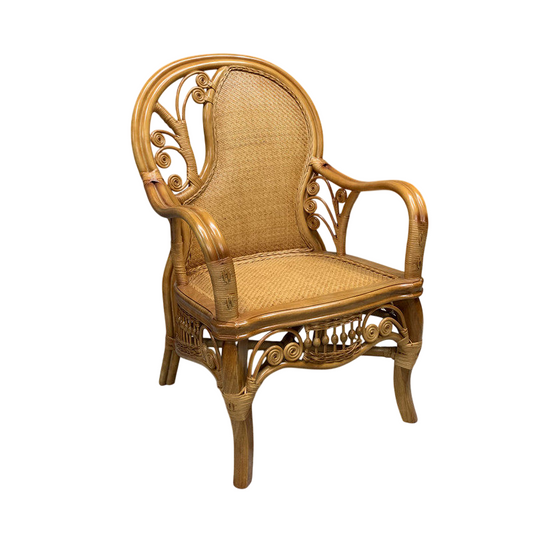 Natural Rattan High Back Armchair, Honey Brown Woven Cane Chair